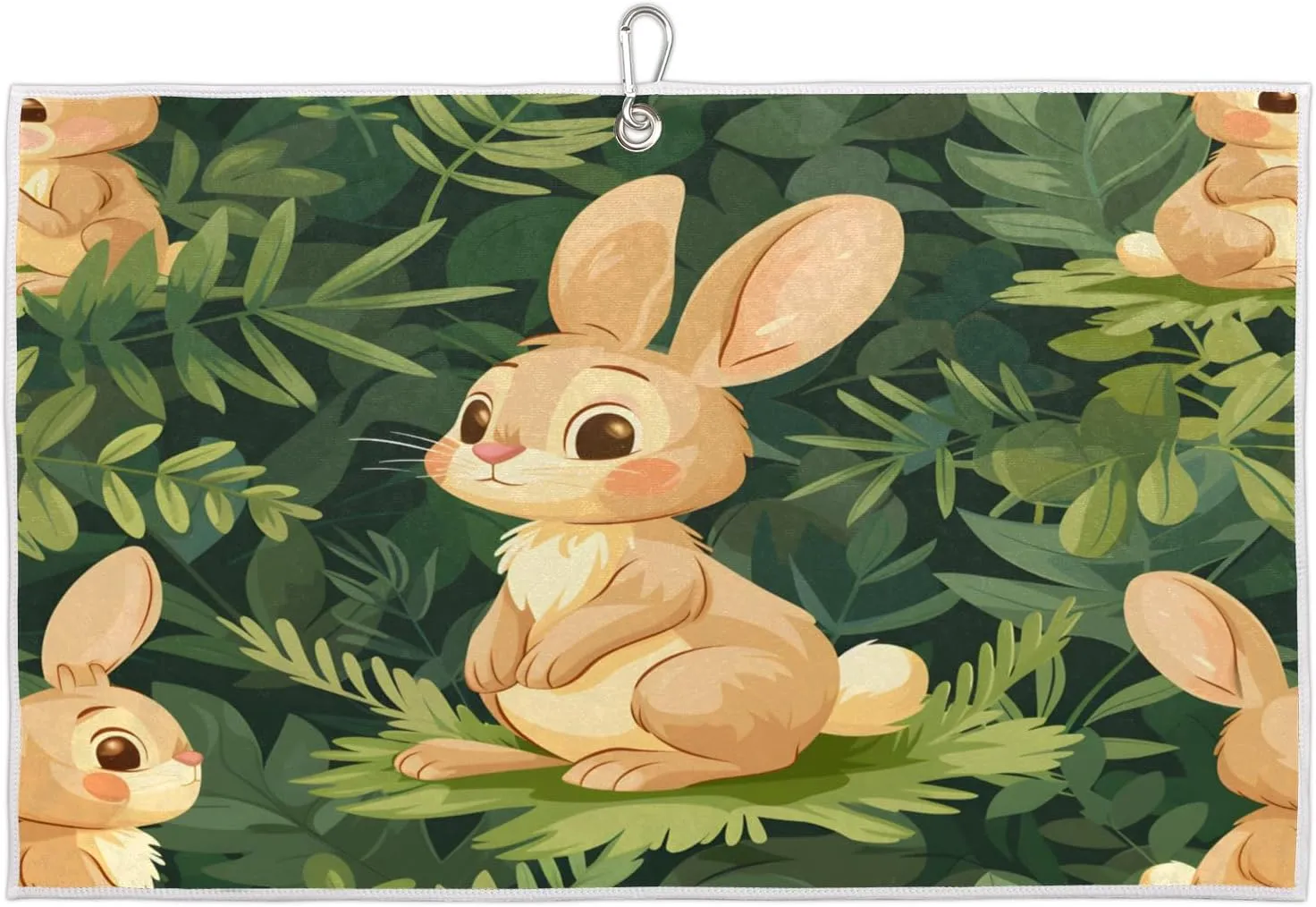Leafy Rabbit Cartoon Golf Towel with Heavy Duty Carabiner Clip Quick Dry Ultra Absorbent Club Ball Cleaning Towel Golf Accessories for Men Women
