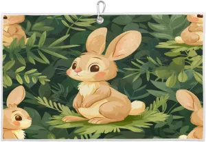 Leafy Rabbit Cartoon Golf Towel with Heavy Duty Carabiner Clip Quick Dry Ultra Absorbent Club Ball Cleaning Towel Golf Accessories for Men Women