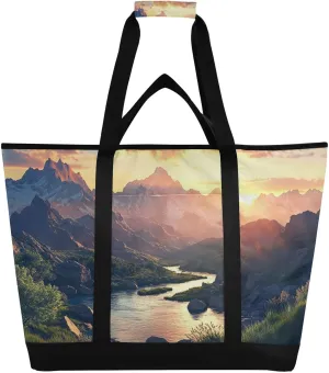 Leak Mountain Reusable Insulated Lunchbox Cooler Bag, Leakproof Kitchen Grocery Bag Collapsible Portable Cooler Tote Bag for Picnic, Camping, Office, Travel