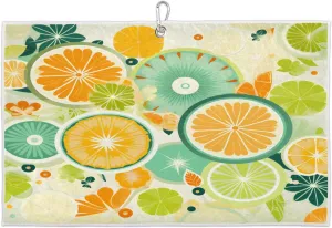 Lemon Slices Watercolor Golf Towel with Heavy Duty Carabiner Ultra Absorbent Quick Dry Perfect for Cleaning Clubs Balls Gear Essential Golf Accessory for Men Women Kids