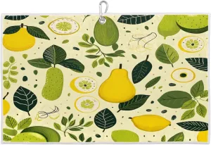 Lemon Watercolor Leaves Golf Towel with Heavy Duty Carabiner Clip Quick Dry Ultra Absorbent Club Ball Cleaning Towel Golf Accessories for Men Women