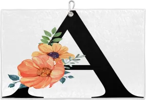 Letter A Floral Golf Towel with Heavy Duty Carabiner Ultra Absorbent Quick Dry Perfect for Cleaning Clubs Balls Gear Essential Golf Accessory for Men Women Kids