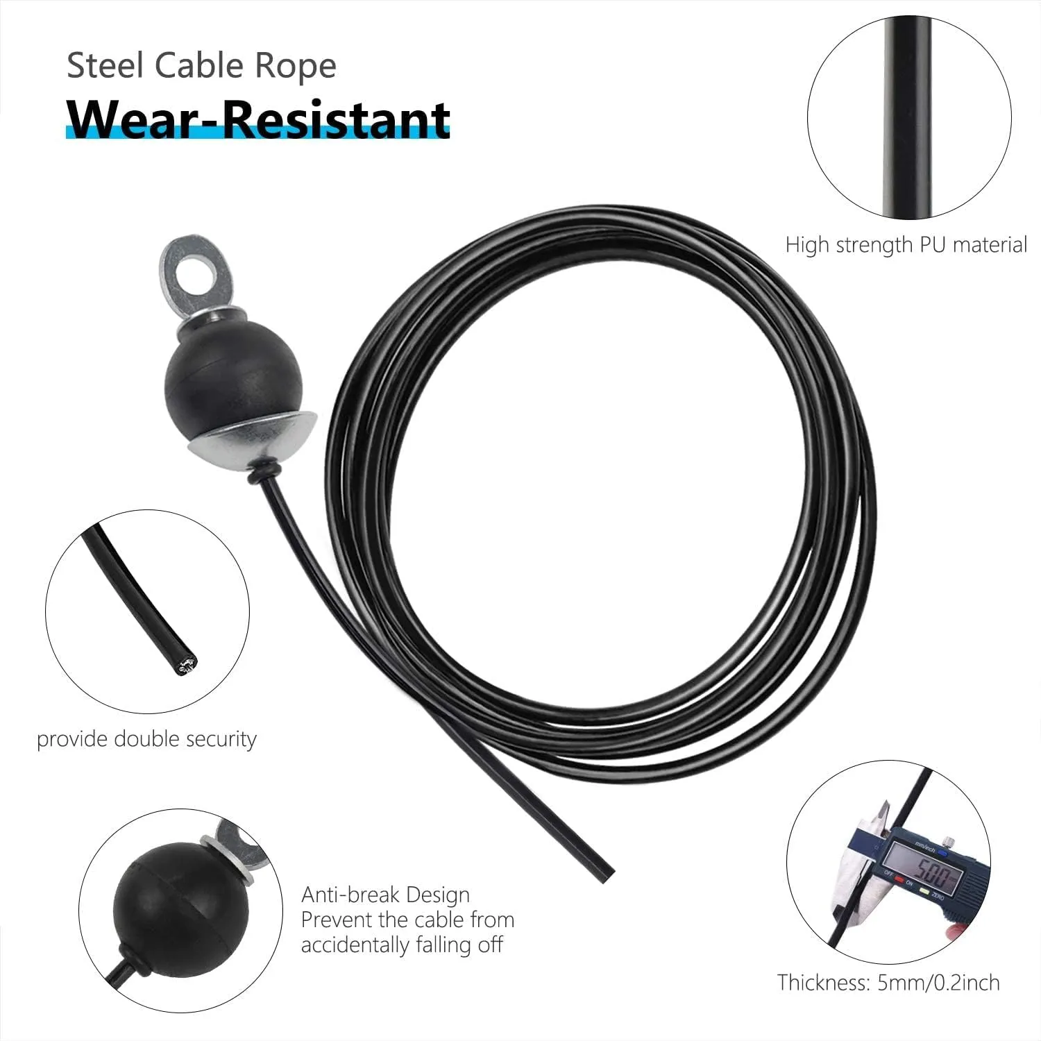 LFJ Replacement Gym Cable with Stopper Ball Fitness Pulley Cable Steel Wire Rope for Cable Machine Home Gym Weight Lift Pulley System