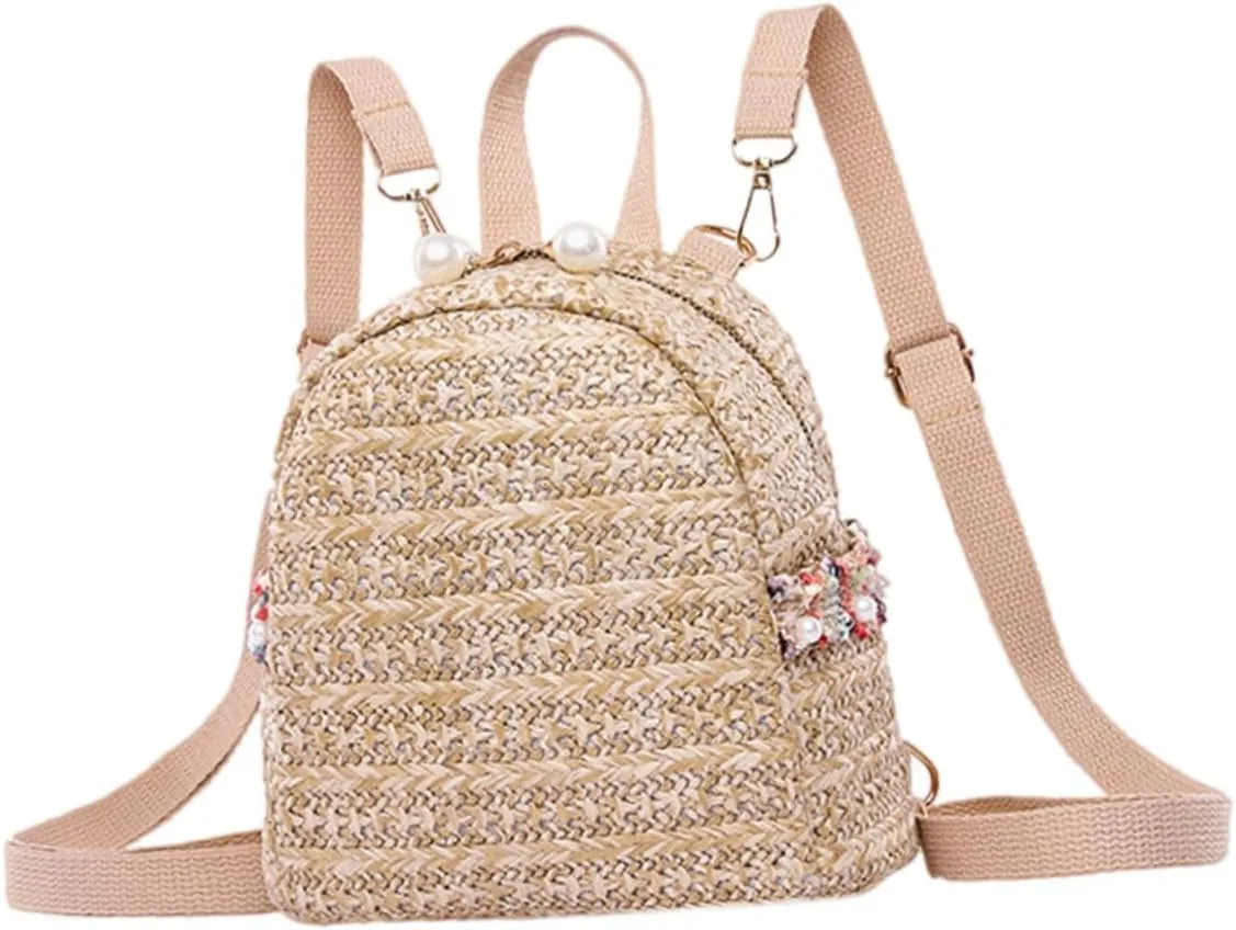 LIFKOME Straw Weave Travel Bag Compact Outdoor Backpack Multi-use Shoulder/backpack