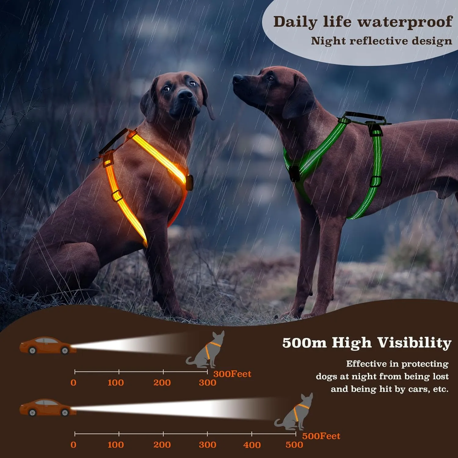 Light Up Dog Harness, Led No Pull Dog Harness with Handle Reflective Glow-in-The-Dark for Night Walking, USB Rechargeable Lighted Vest for Medium Large Dogs, Adjustable Soft Illuminated (Orange, L)