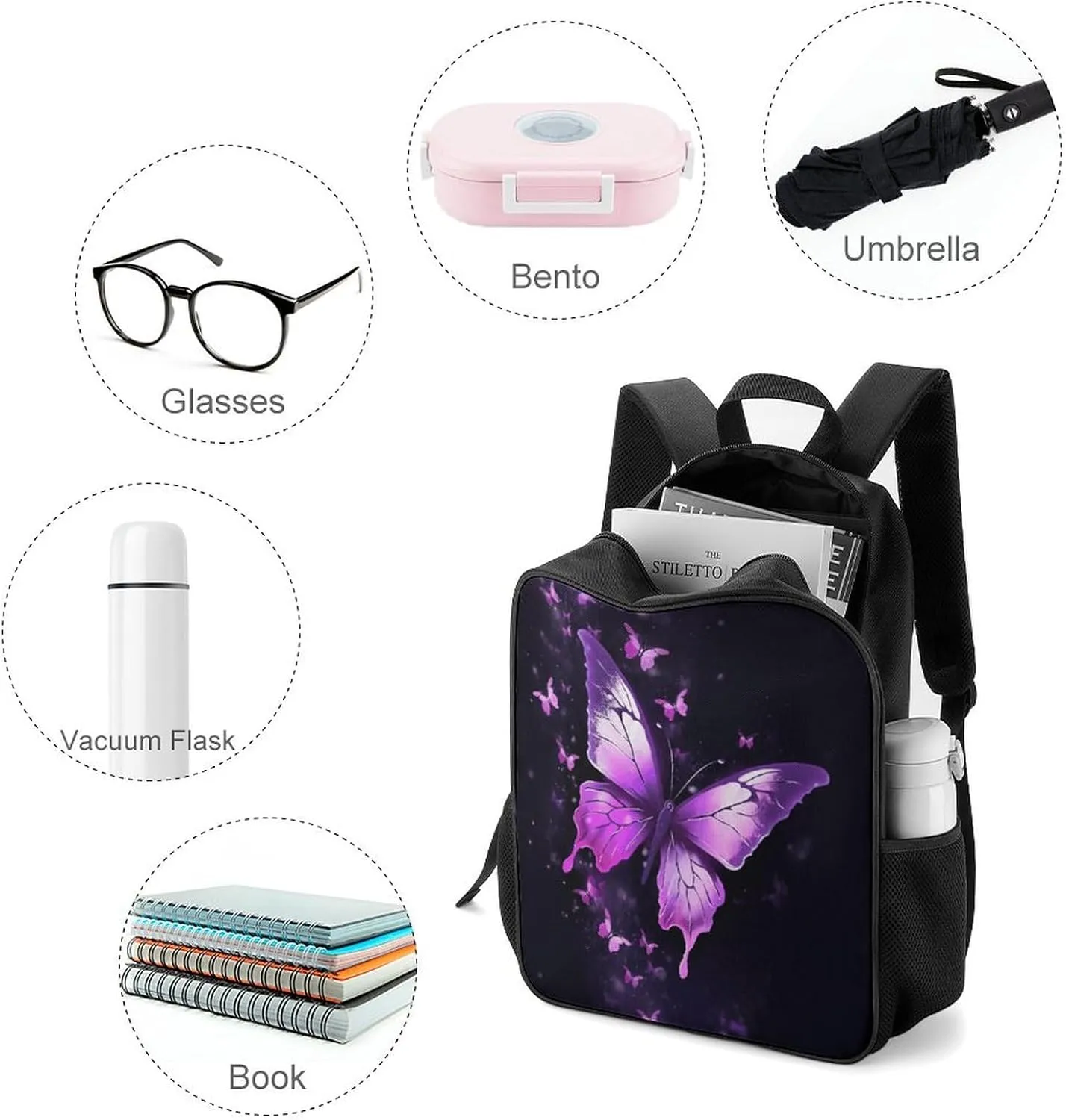 Lightweight Backpacks Cute Travel Bag Durable Butterfly Purple Printing Small Travel Backpack For Women & Men