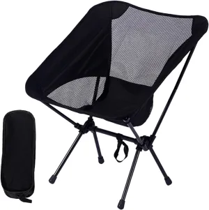 Lightweight Portable Folding Camp Chairs Compact Beach Foldable Backpacking Chair for Adults Camping Chair Outdoor Chair for Camping Hiking Fishing Lawn Picnic Outside Travel (Standard, Black)