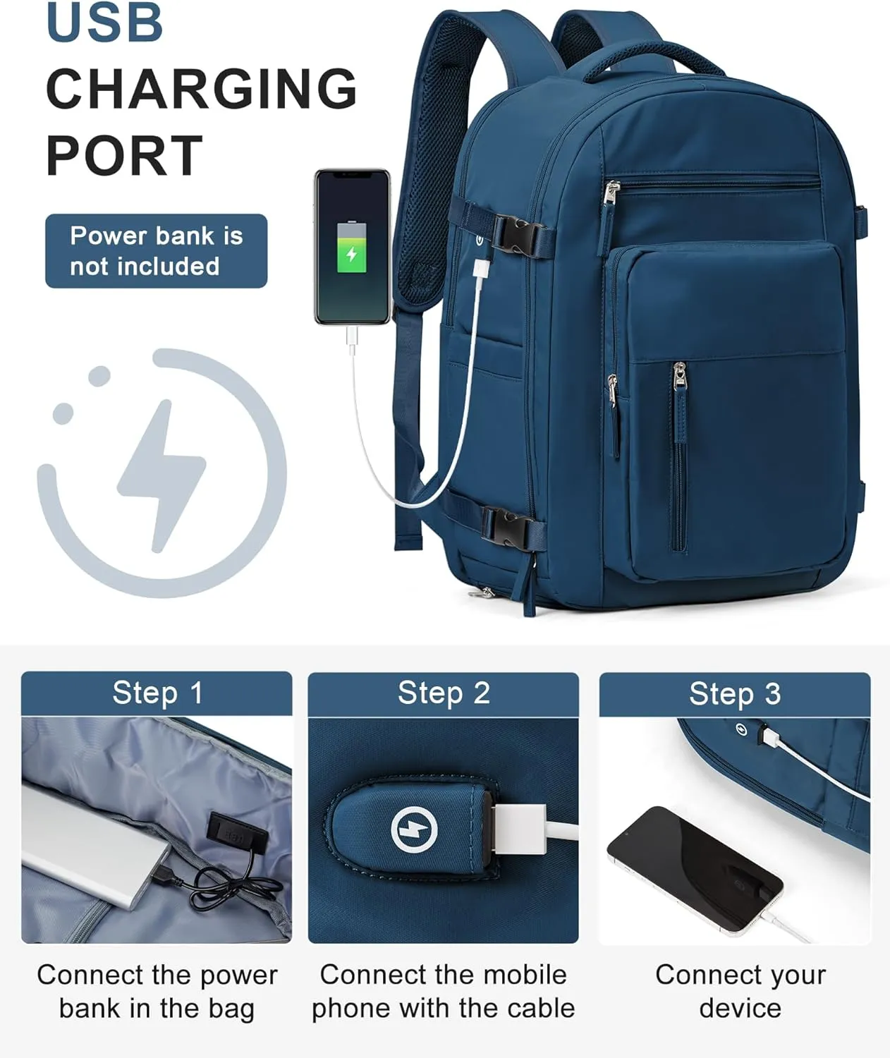 Lightweight Travel Backpack For Women Men Carry On Backpack Flight Approved Travel Bag Personal Item Waterproof Luggage Backpack With Shoe & Laptop Compartment(Blue)