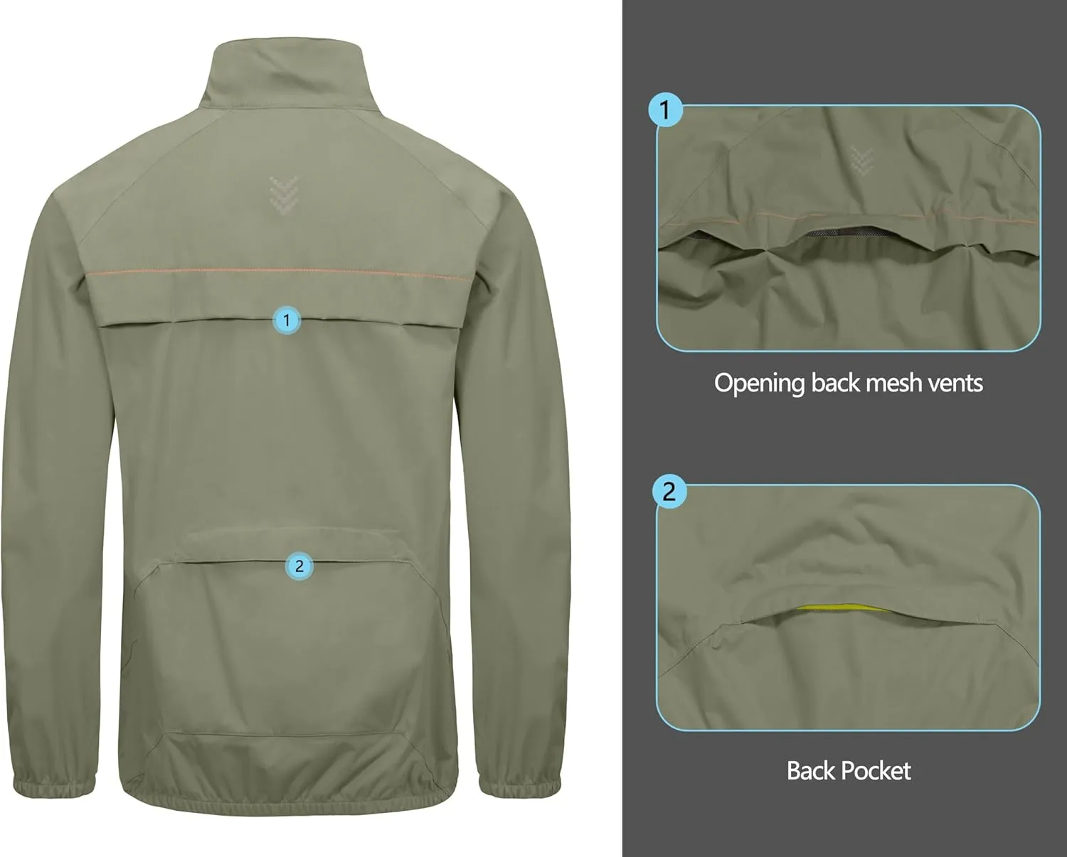 Little Donkey Andy Men's Cycling Jacket, Waterproof Lightweight Windbreaker, Packable