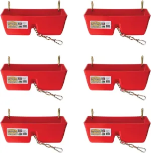 Little Giant FF16RED 9 Quart Heavy Duty Plastic Feed Trough Bucket Fence Feeder with Clips for Livestock & Pets, Red (6 Pack)