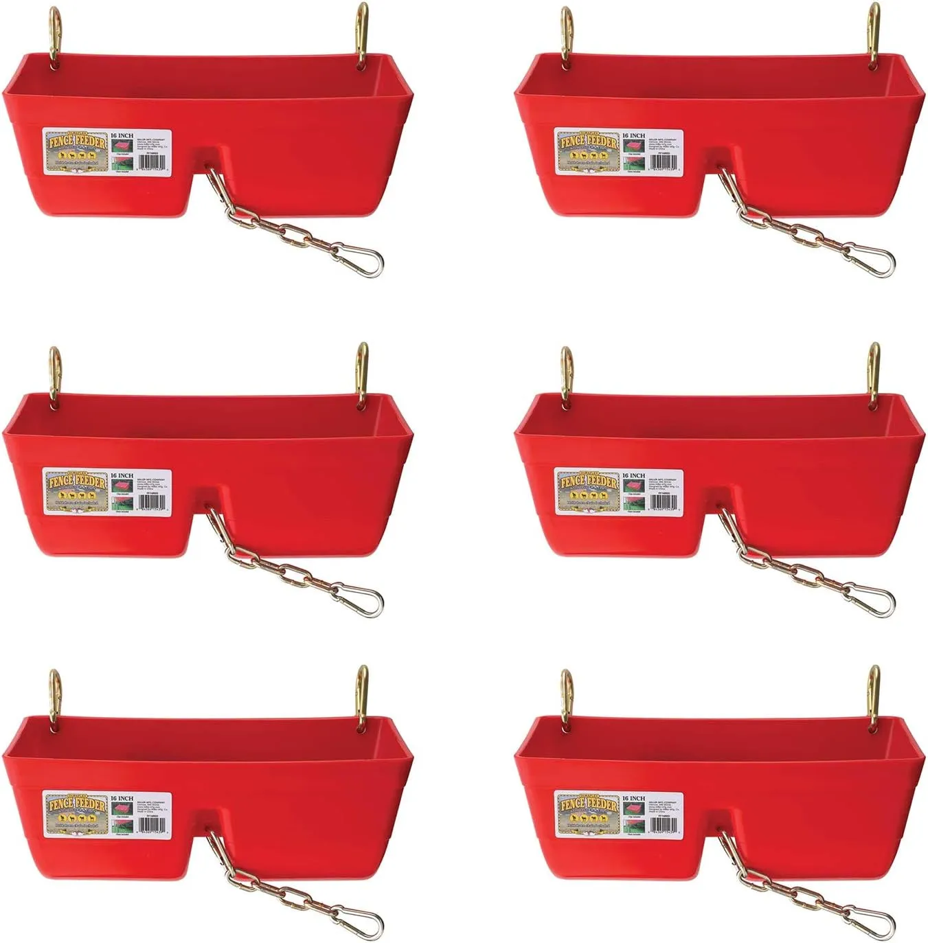 Little Giant FF16RED 9 Quart Heavy Duty Plastic Feed Trough Bucket Fence Feeder with Clips for Livestock & Pets, Red (6 Pack)