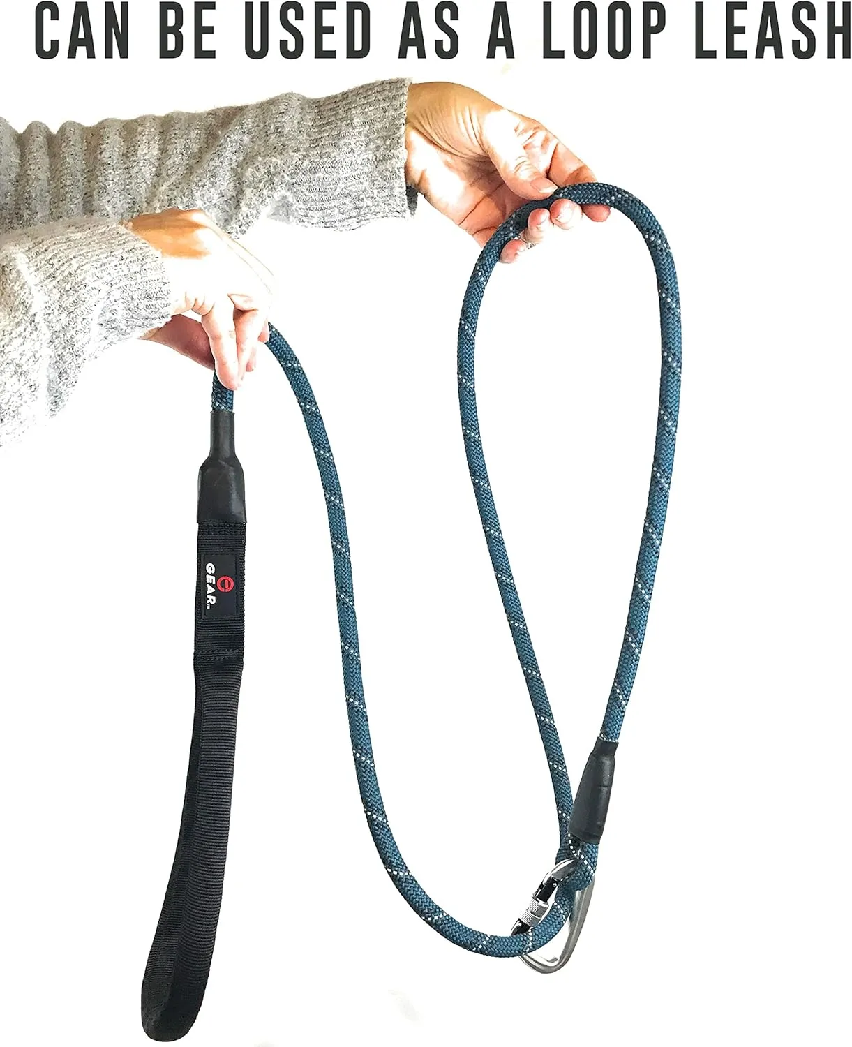 Locking Carabiner Dog Leash – Heavy Duty Rope Leash for Large & Medium Dogs | Reflective with Strong Clip & Padded Handle for Walking, Hiking, Running, Training - 6 Ft (Royal Blue)