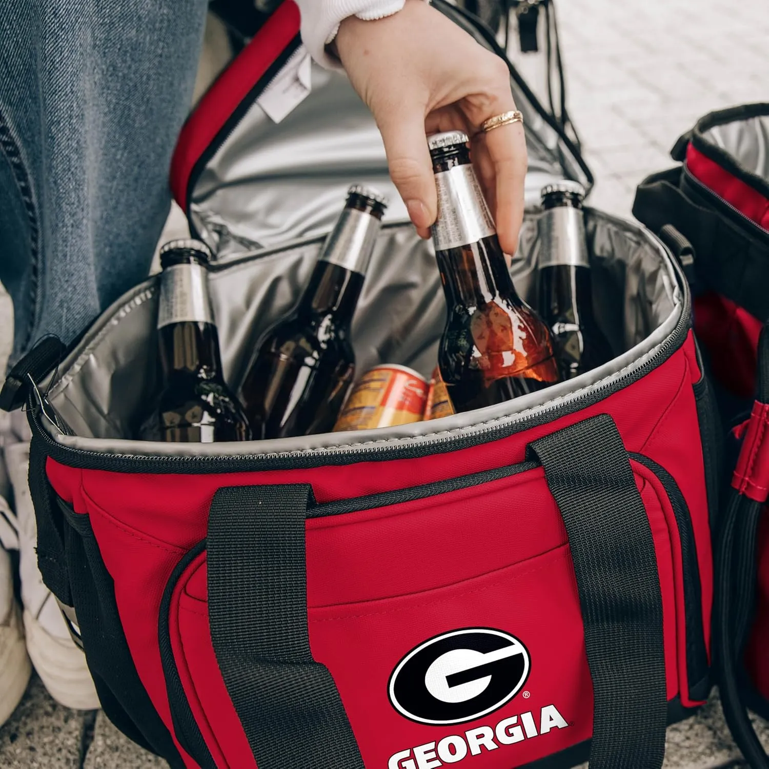 Logo Brands NCAA Flex 24-Can Cooler - Heat-Sealed Leak-Proof Lining, Built-in Bottle Opener, Adjustable Shoulder Strap- Great for Tailgates & Picnics
