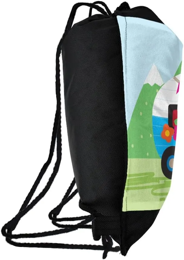 LOGOVISION, Retro Camper Rv Travel Trailer Drawstring Backpack Sports Bag Sackpack 17" x 13", Perfect for Gym, Yoga or Practice