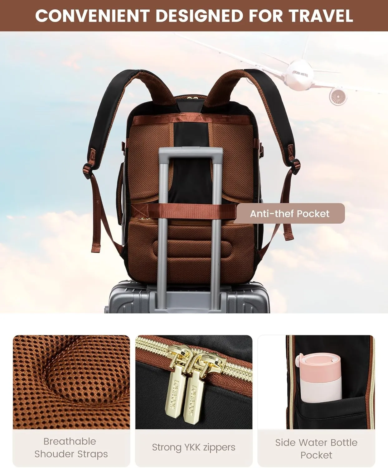 LOVEVOOK Carry-On Backpack for Women & Men, Large Travel Backpack with 3 Packing Cubes, TSA-Approved Personal Item for 18" Laptop, 50L Waterproof Travel Essentials