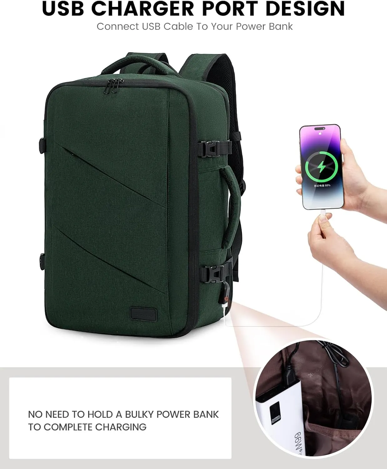 LOVEVOOK Carry on Travel Backpack, Large 40L for Men & Women Flight Approved with USB Charging Port&3 Packing Cubes, Large Suitcase Water Resistant Luggage Daypack Business Weekender Bag, Dark Green