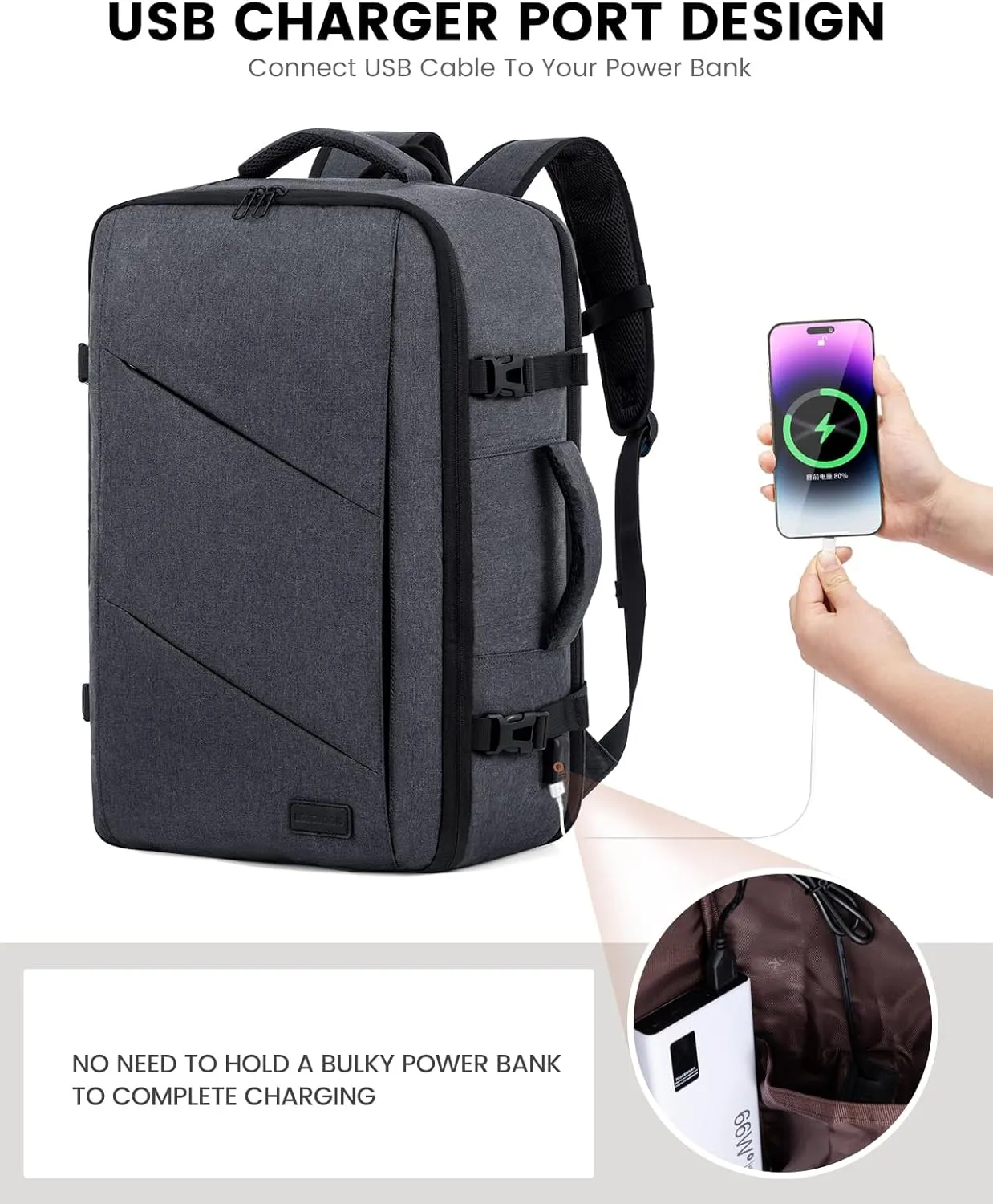 LOVEVOOK Carry on Travel Backpack, Large 50L for Men & Women Flight Approved with USB Charging Port&3 Packing Cubes, Large Suitcase Water Resistant Luggage Daypack Business Weekender Bag, Grey