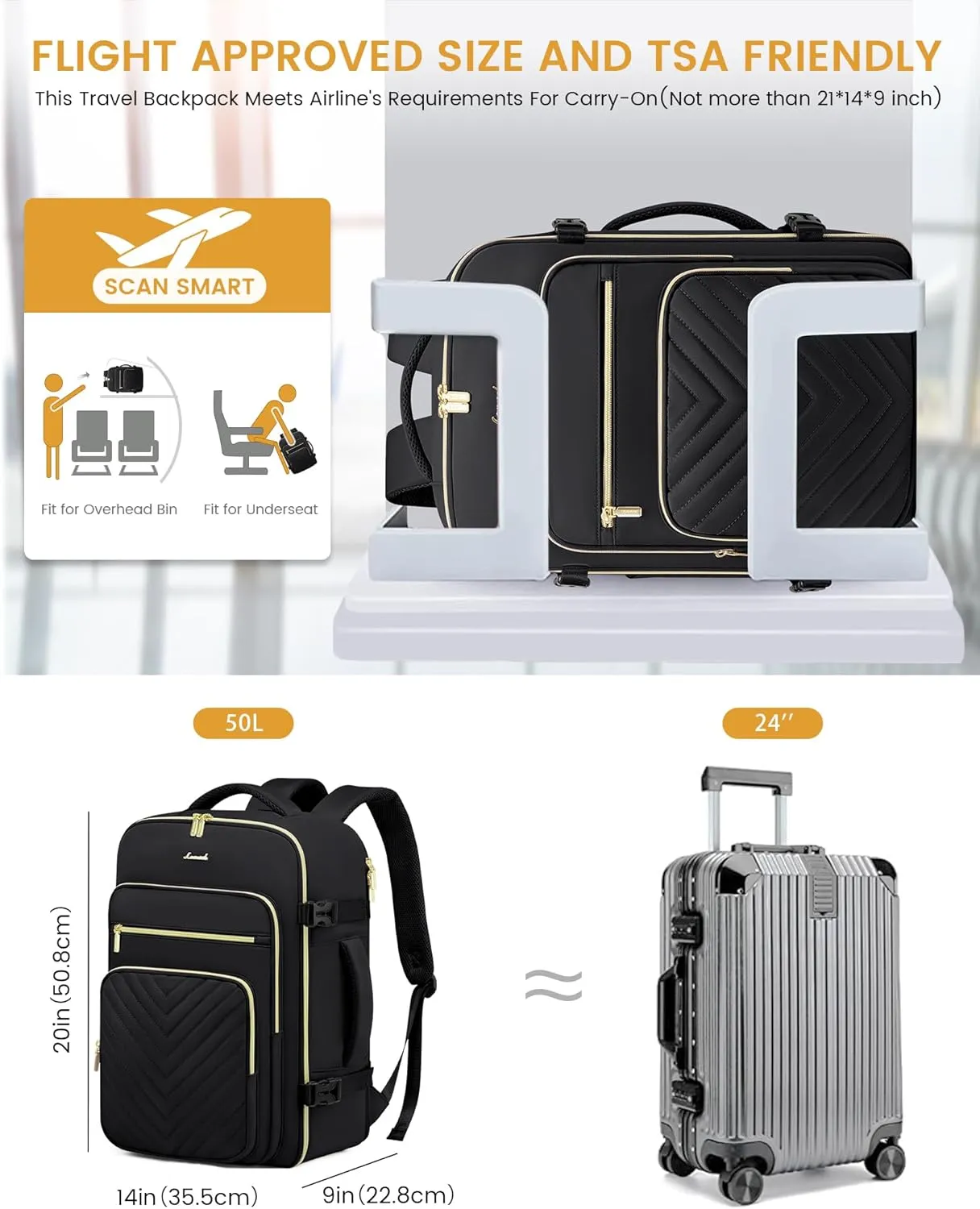LOVEVOOK Large Travel Backpack for Women, Carry On Bag Flight Approved, 50L TSA Personal Item Travel Bag with 3 Packing Cubes, Waterproof 18 Inch Laptop Hiking Casual Backpack