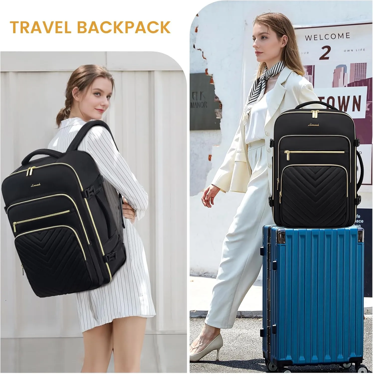 LOVEVOOK Large Travel Backpack for Women, Carry On Bag Flight Approved, 50L TSA Personal Item Travel Bag with 3 Packing Cubes, Waterproof 18 Inch Laptop Hiking Casual Backpack