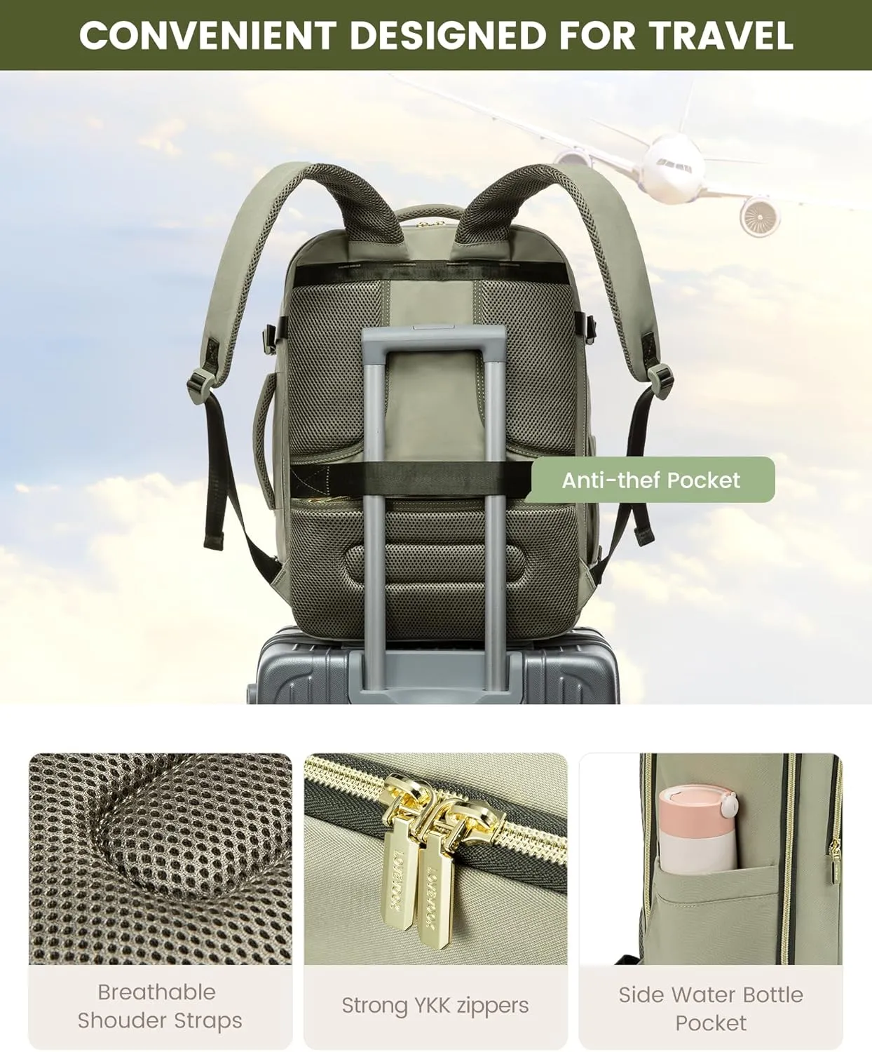 LOVEVOOK Large Travel Backpack for Women,TSA Carry on Backpack for Airplanes with 3 Packing Cubes,Personal Item Travel Bag Fit 17" Laptop,40L Waterproof Travel Essentials Airline Approved Luggage