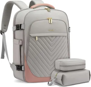 LOVEVOOK Travel Backpack for Women, TSA Approved Carry On Backpack with 2 Packing Cubes, Personal Item Backpack Fits 17 Inch Laptop, Weekender Water-resistant Daypack, Grey-Pink