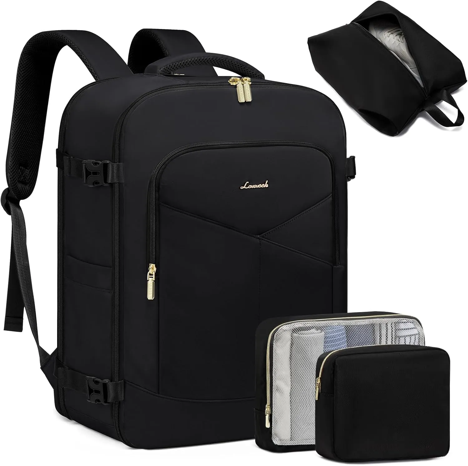 LOVEVOOK Travel Backpack for Women&Men,TSA Personal Item Travel Bag Fit 17inch Laptop,Carry on Backpack for Airplanes with 3 Packing Cubes,40L Waterproof Travel Essentials Airline Approved Luggage