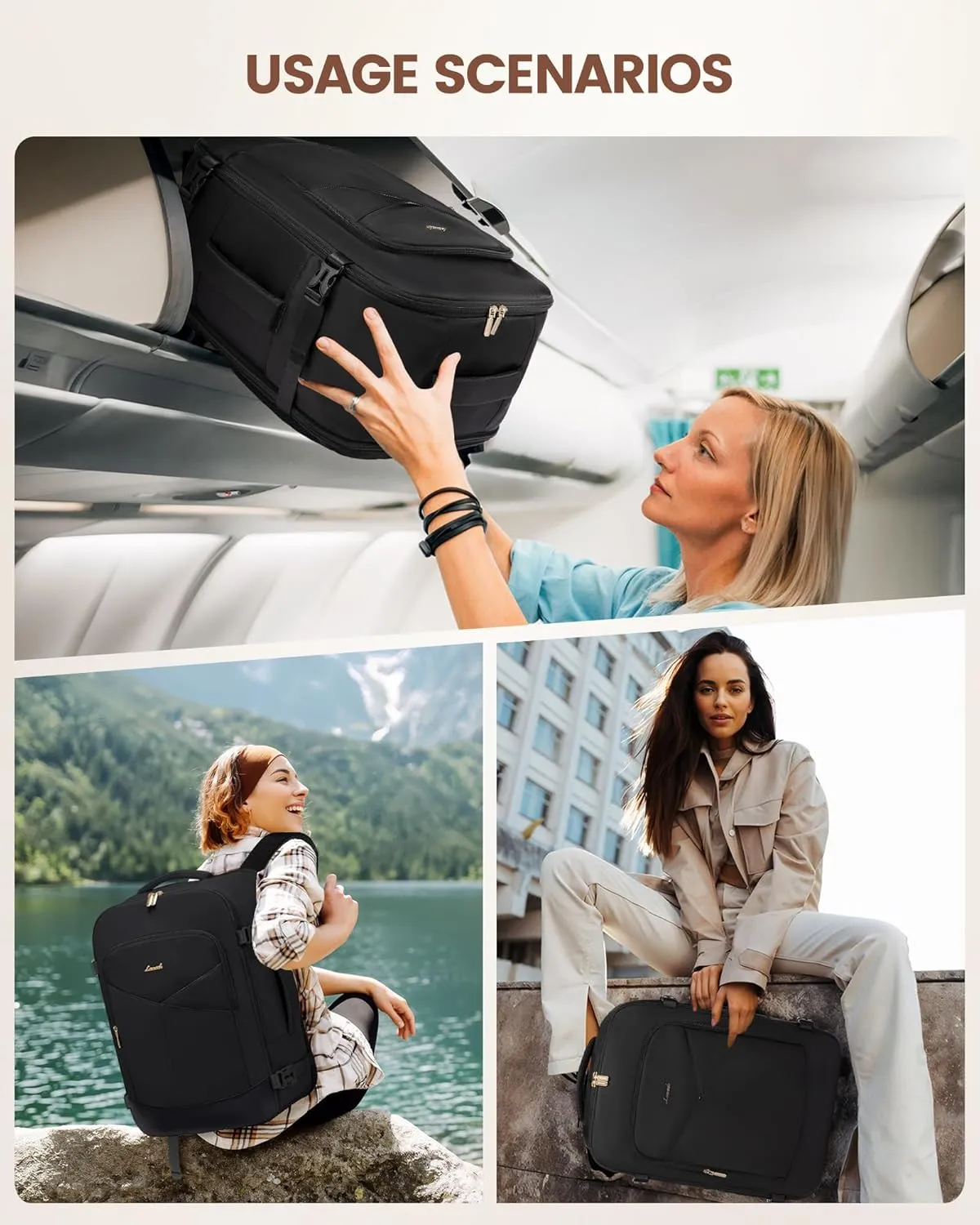 LOVEVOOK Travel Backpack for Women&Men,TSA Personal Item Travel Bag Fit 17inch Laptop,Carry on Backpack for Airplanes with 3 Packing Cubes,40L Waterproof Travel Essentials Airline Approved Luggage
