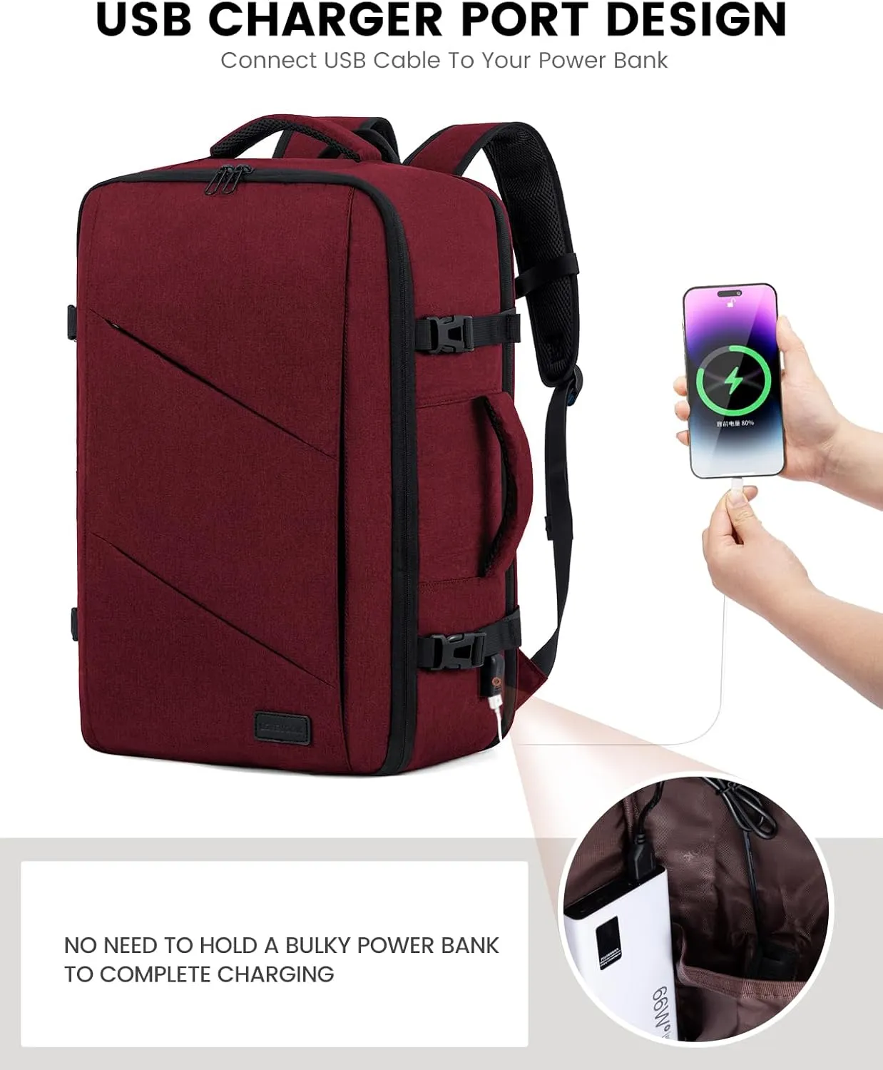 LOVEVOOK Travel Carry on Backpack, Large 40L Personal Item Travel Bag for Men & Women Flight Approved with 3 Packing Cubes, Suitcase Water Resistant Luggage Daypack Business Weekender Bag,Wine Red