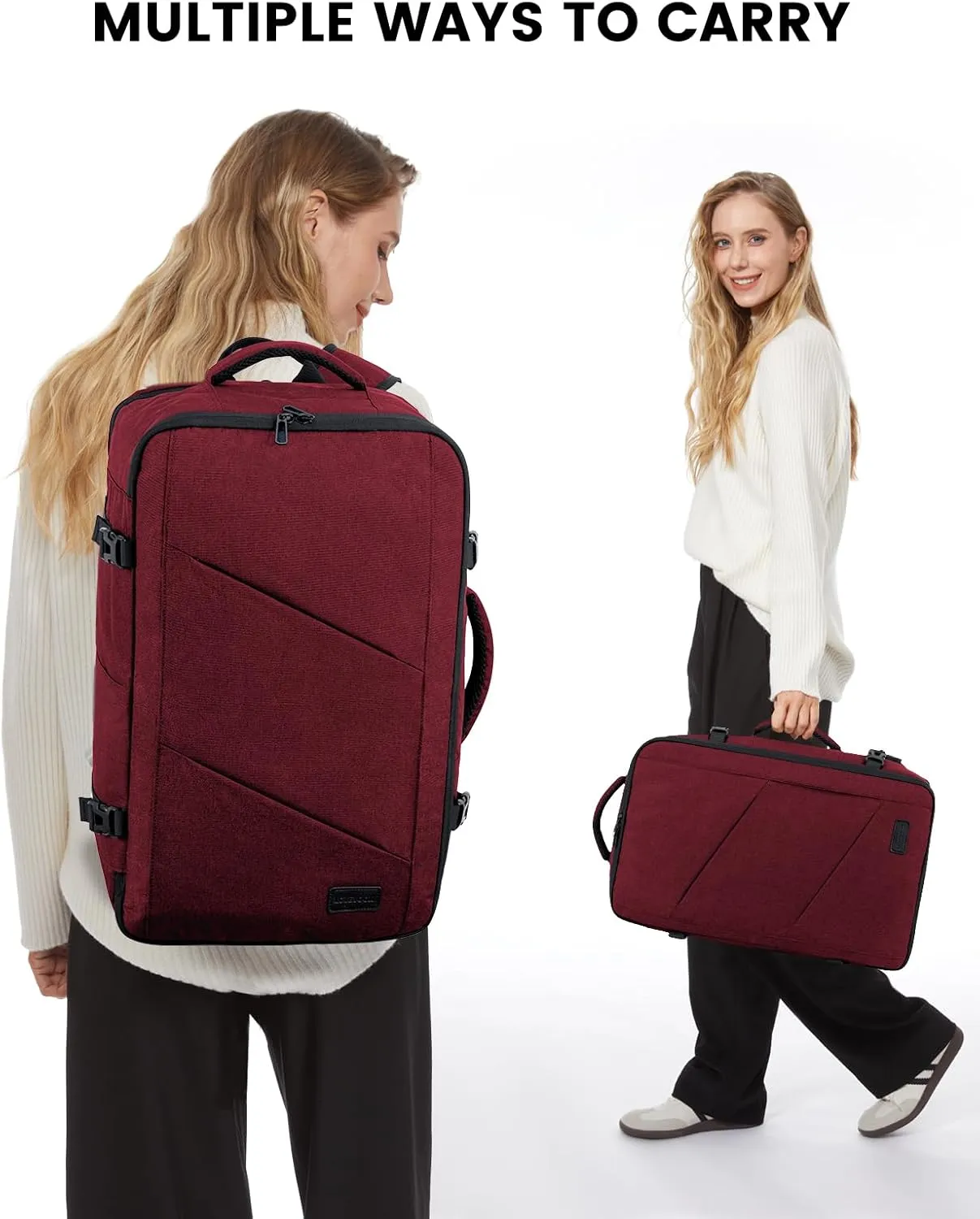 LOVEVOOK Travel Carry on Backpack, Large 40L Personal Item Travel Bag for Men & Women Flight Approved with 3 Packing Cubes, Suitcase Water Resistant Luggage Daypack Business Weekender Bag,Wine Red