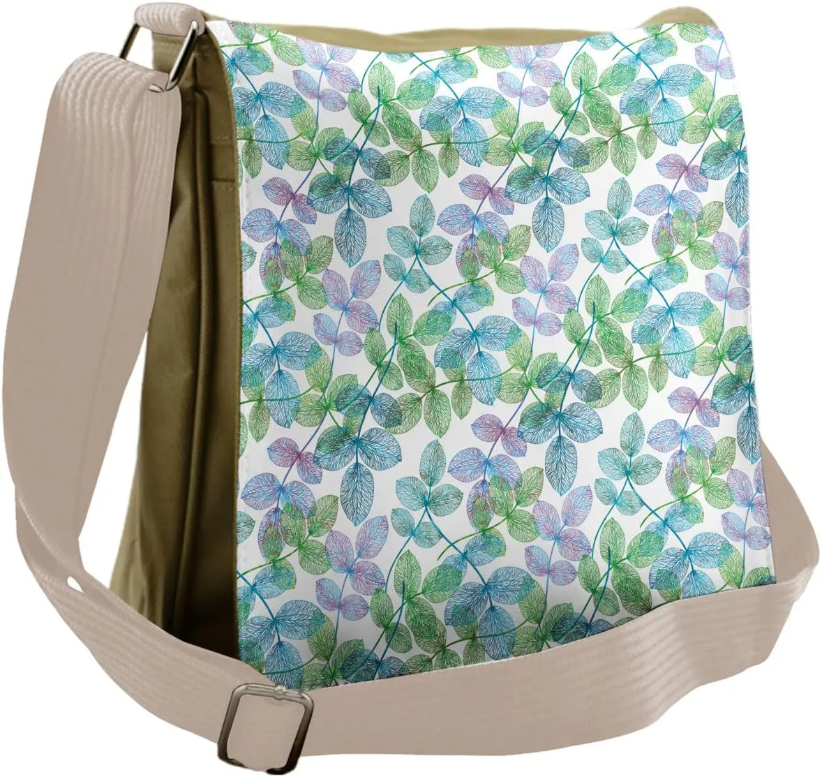 Lunarable Floral Messenger Bag, Calming Netted Leaves, Unisex Cross-body