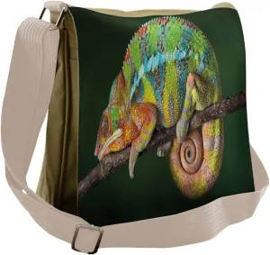 Lunarable Reptile Messenger Bag, Colorful Panther Sleeping, Unisex Cross-body