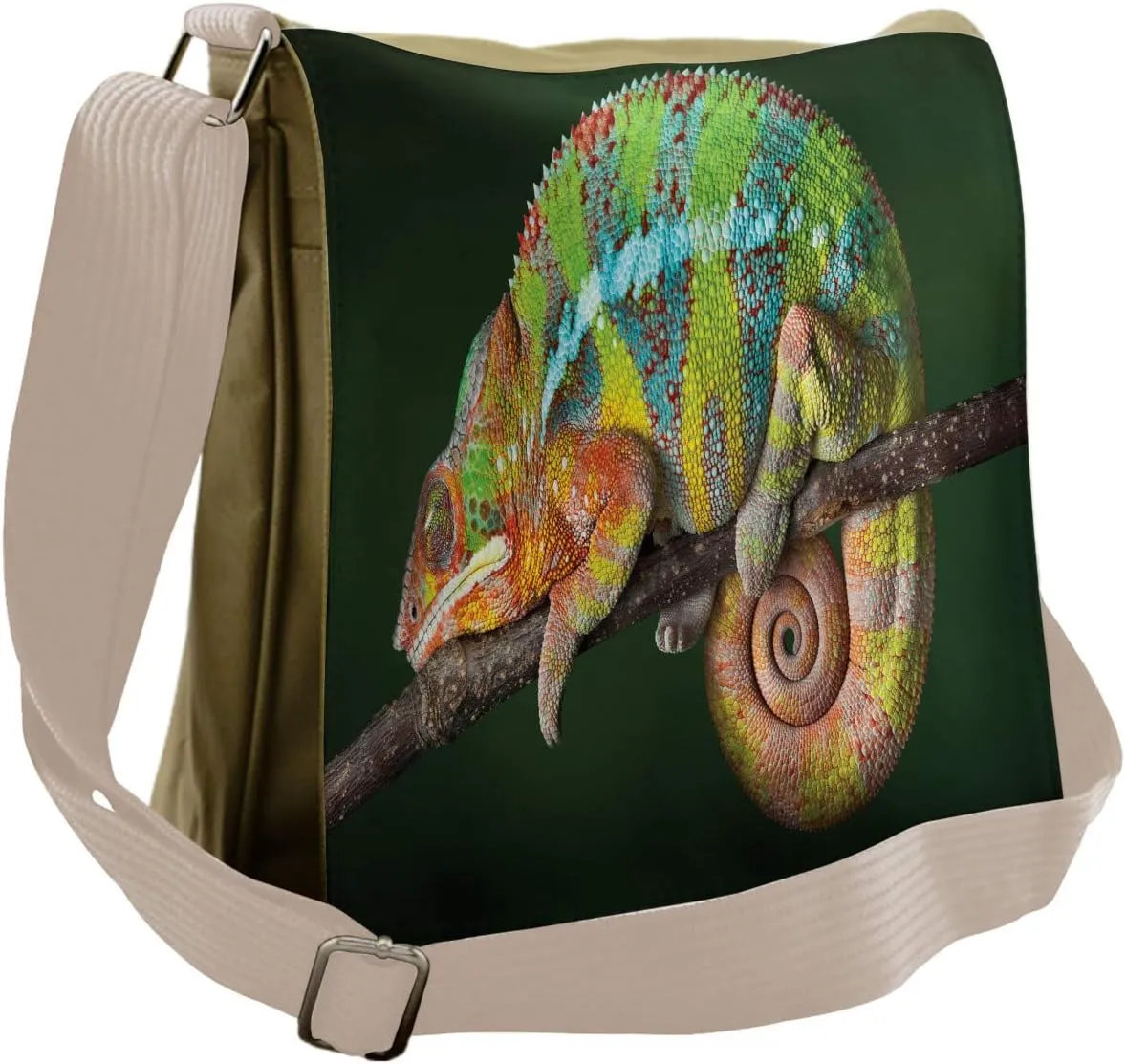 Lunarable Reptile Messenger Bag, Colorful Panther Sleeping, Unisex Cross-body