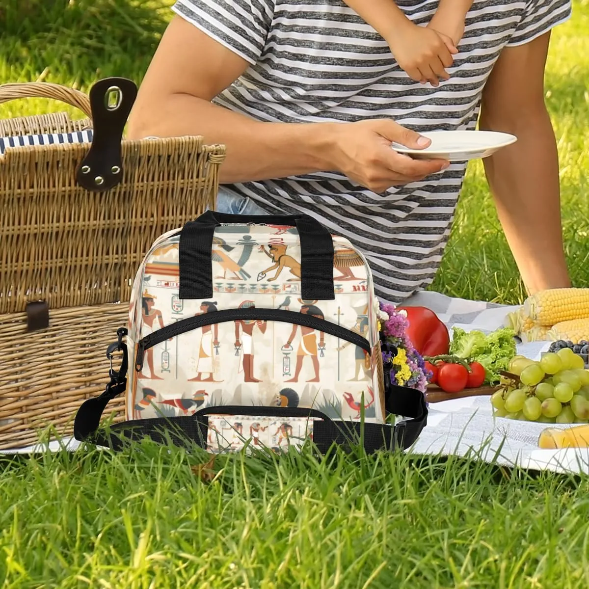 Lunch Tote Bag, Portable Ancient Egypt Civilization Lunch Box for Adults, Reusable Insulated Lunch Bag for Work Picnic Travel, Cooler Tote Bag for Women Men