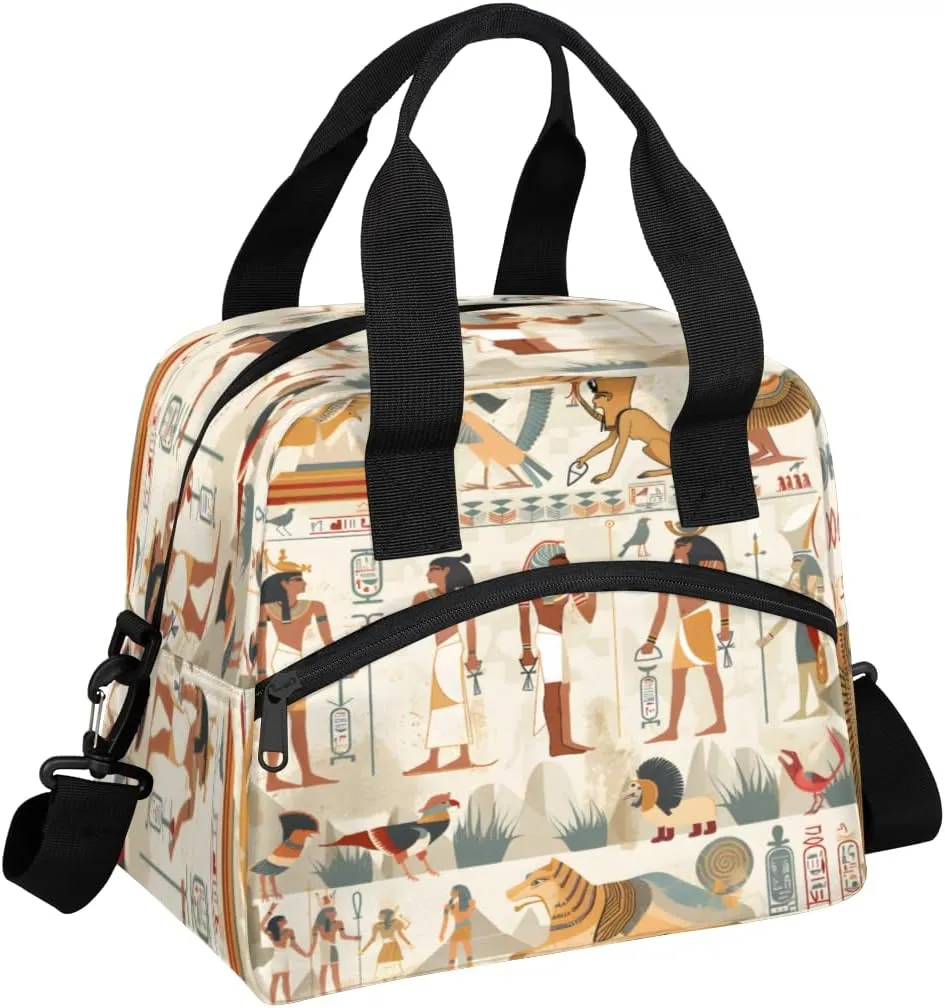 Lunch Tote Bag, Portable Ancient Egypt Civilization Lunch Box for Adults, Reusable Insulated Lunch Bag for Work Picnic Travel, Cooler Tote Bag for Women Men