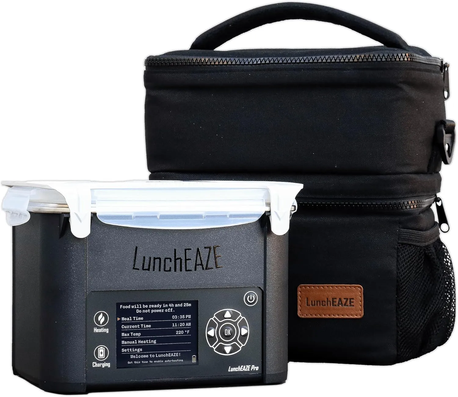 LunchEAZE Pro Cordless Heated & Electric Lunch Box – Battery-Powered, 4-Cup Capacity, 220°F, Automatic Scheduled Heating, Insulated Bag for Work, Travel & Home