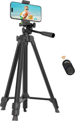 Luswemi 53'' Phone & Camera Mount Tripod Stand with Remote and Holder, Portable Cellphone Tripod Compatible with iPhone 16 Pro Max/15 Pro/Samsung/DJI/GoPro