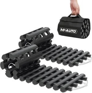M-AUTO 2 Pack Tire Traction Mat Portable Recovery Track Emergency Devices for Vehicle to Get Unstuck from Snow, Mud, and Sand, 24" Coilable Recovery Traction Mat with Bag for Car/Truck, Load 7.7 Ton