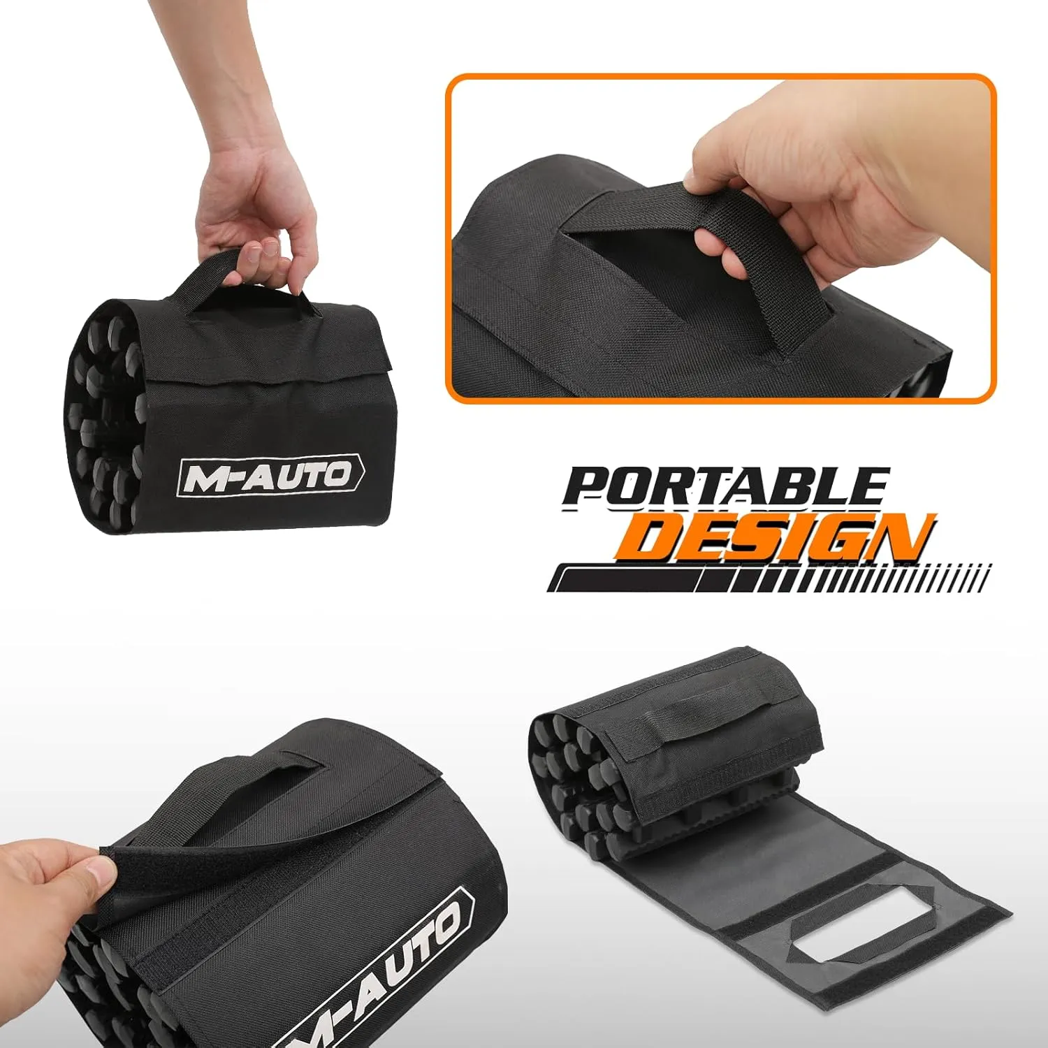 M-AUTO 2 Pack Tire Traction Mat Portable Recovery Track Emergency Devices for Vehicle to Get Unstuck from Snow, Mud, and Sand, 24" Coilable Recovery Traction Mat with Bag for Car/Truck, Load 7.7 Ton