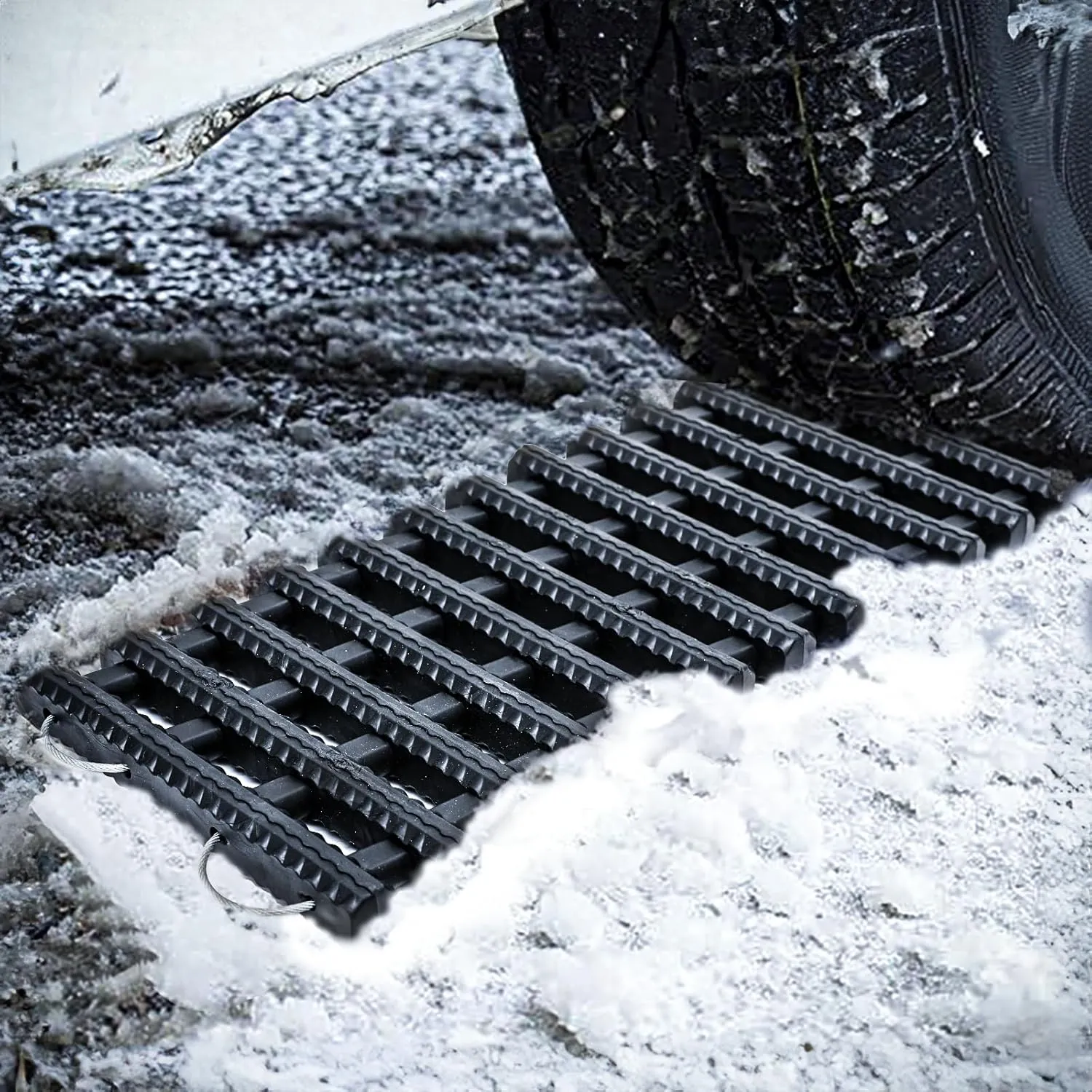 M-AUTO 2 Pack Tire Traction Mat Portable Recovery Track Emergency Devices for Vehicle to Get Unstuck from Snow, Mud, and Sand, 24" Coilable Recovery Traction Mat with Bag for Car/Truck, Load 7.7 Ton