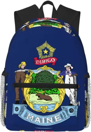 Maine State Flag Print Travel Backpack Lightweight Casual Daypack Fits Laptop Carry On Back Pack