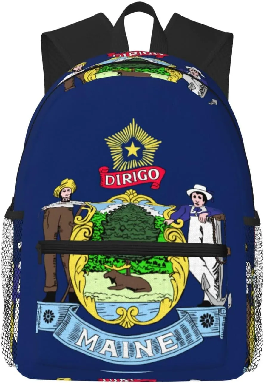 Maine State Flag Print Travel Backpack Lightweight Casual Daypack Fits Laptop Carry On Back Pack