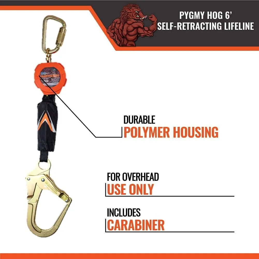 Malta Dynamics Pygmy Hog Web Self Retracting Lifeline – Fall Protection Retractable Safety Lanyard with Connector Kit and Rebar Hook, OSHA Compliant & ANSI Compliant (6 Foot Dual Kit)