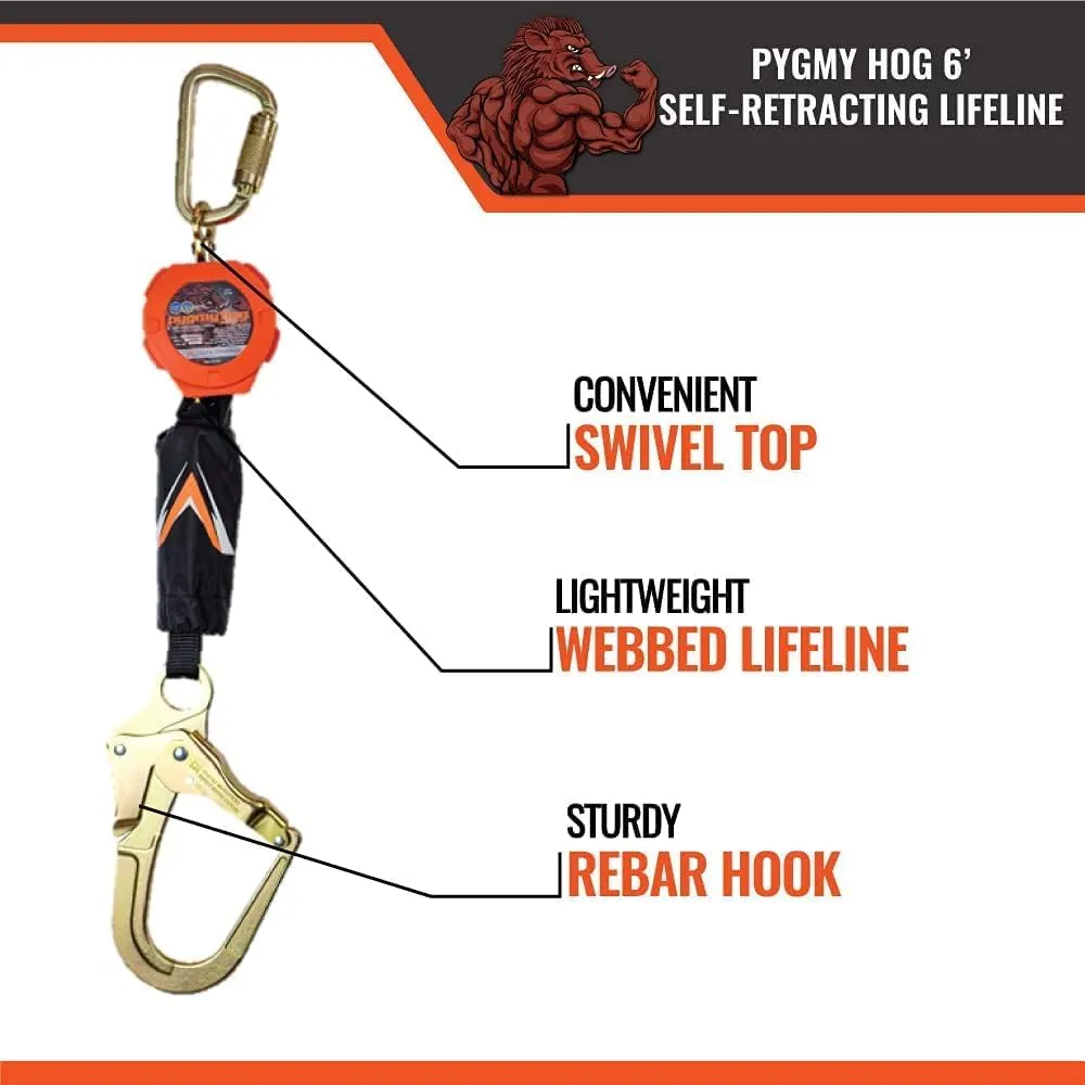 Malta Dynamics Pygmy Hog Web Self Retracting Lifeline – Fall Protection Retractable Safety Lanyard with Connector Kit and Rebar Hook, OSHA Compliant & ANSI Compliant (6 Foot Dual Kit)