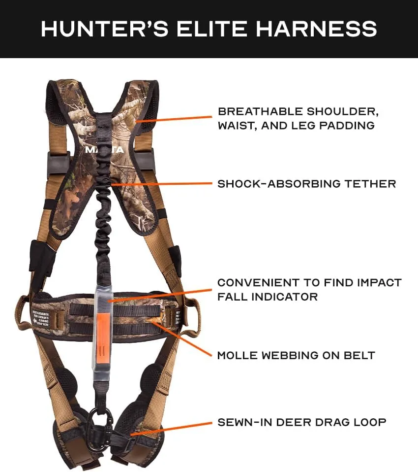 Malta Hunting Safety Hunter's Elite Safety Harness Set with Climbing Strap, Tree Strap, Deer Drag/Suspension Relief Strap