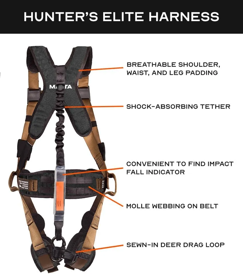 Malta Hunting Safety Hunter's Elite Safety Harness Set with Climbing Strap, Tree Strap, Deer Drag/Suspension Relief Strap