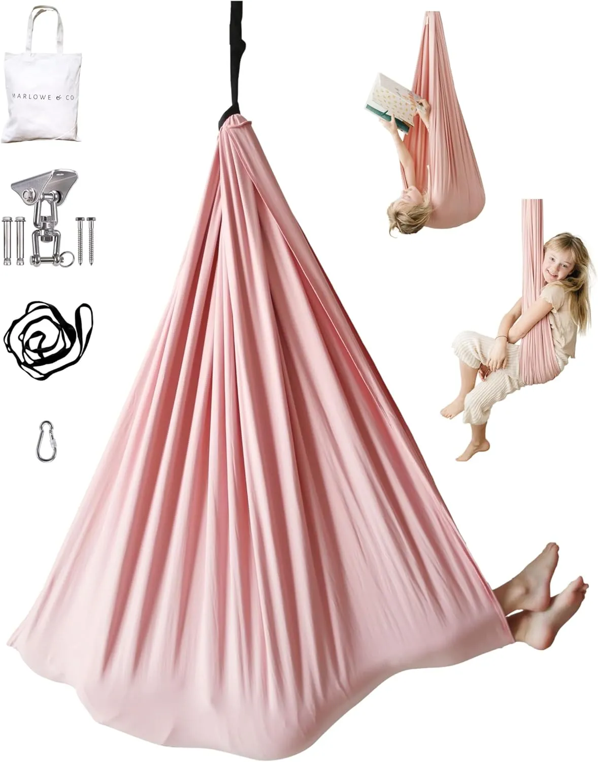 Marlowe & Co Double Layer Cotton Sensory Therapy Compression Swing for Children, Holds 200 lbs, 360° Swivel Hardware Included (Vintage Rose)