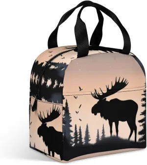 Meal Bag, Moose Mountain Pine Tree Wilderness Print Portable Lunch Tote Travel Meal Bag Picnic Bag Insulated Cooler Bag Outdoor Lunch Tote Zipper Lunch Bag