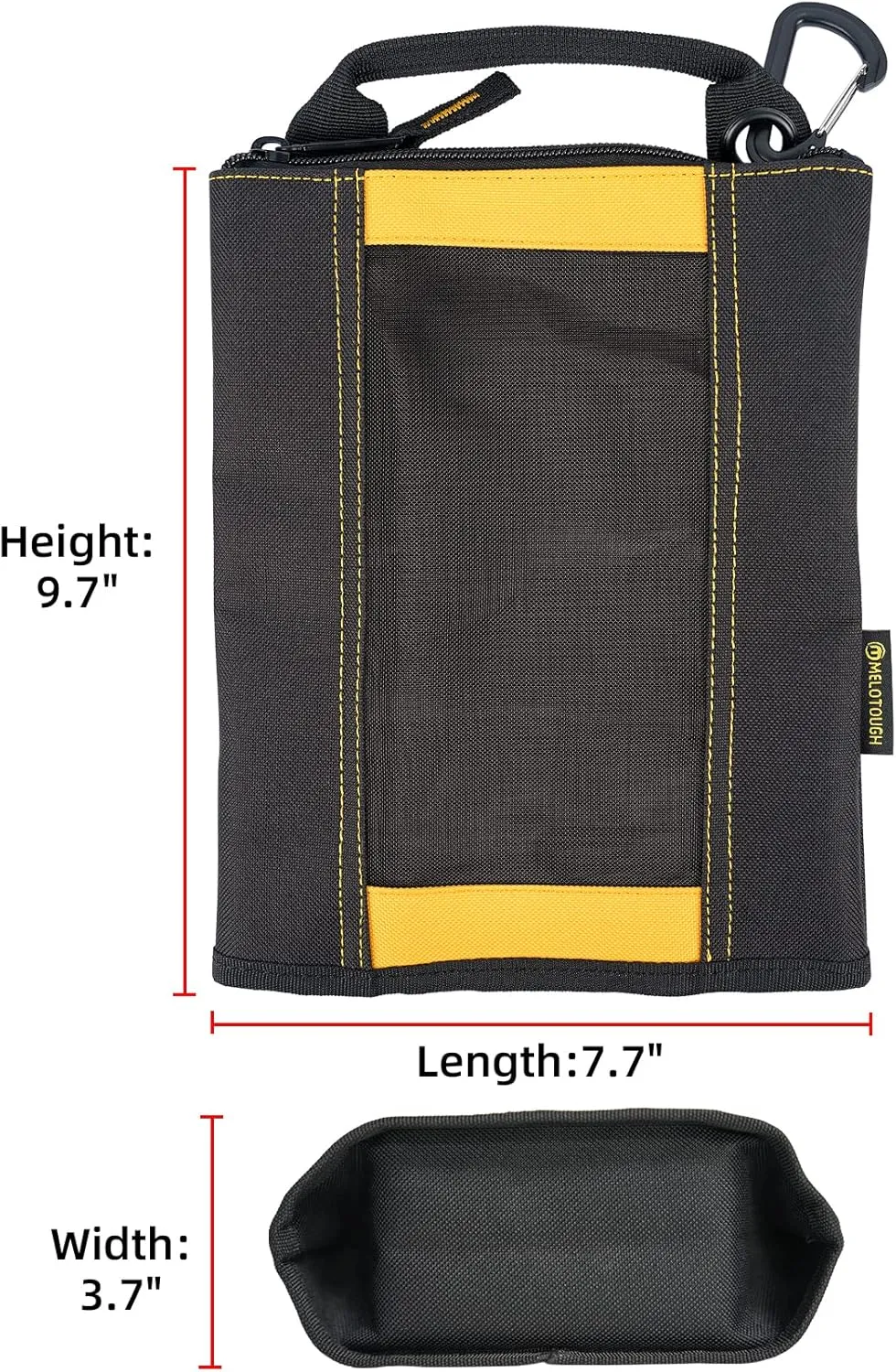 MELOTOUGH Fastener Bag Small Zip Tool Pouch Canvas Utility Zipper Tool Bag with Heavy Duty Mesh Window,Carabiner Clip (4 pack)