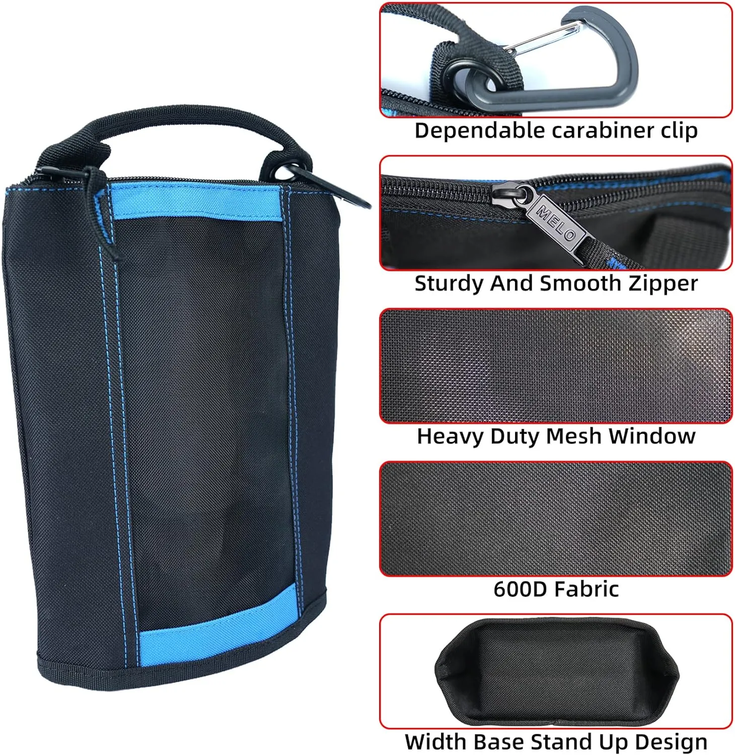 MELOTOUGH Fastener Bag Small Zip Tool Pouch Canvas Utility Zipper Tool Bag with Heavy Duty Mesh Window,Carabiner Clip (4 pack)