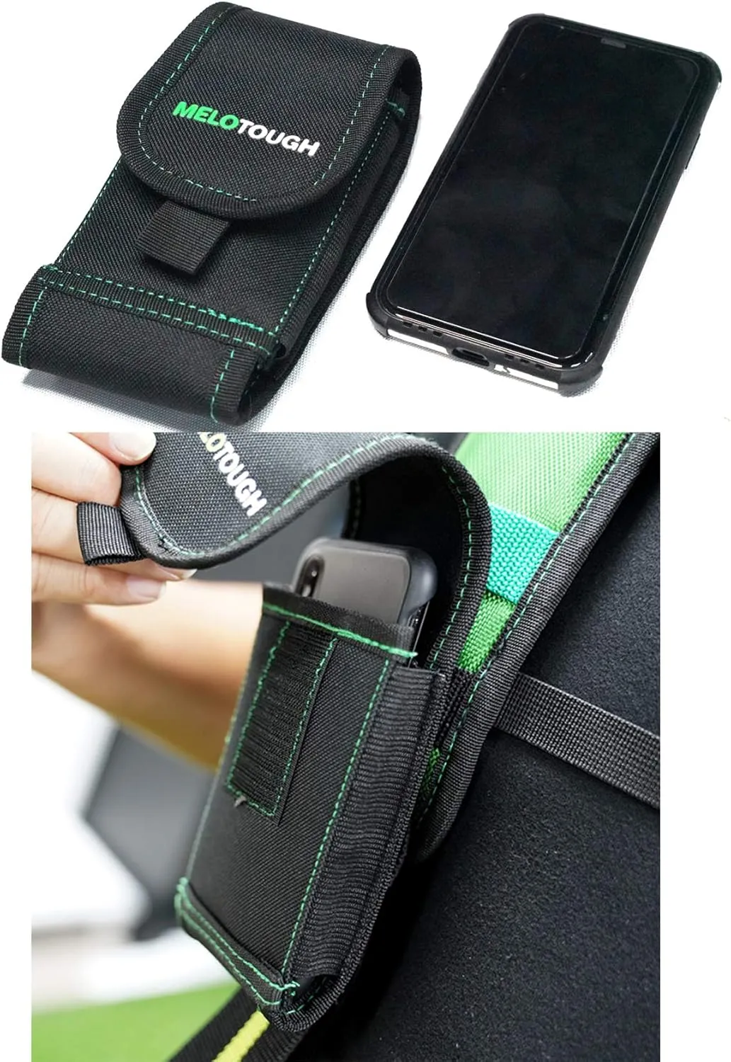 MELOTOUGH Tool Belt Suspenders Construction Work Suspenders with detachable phone holder comfortable foam shoulder padder (Oliver Green)